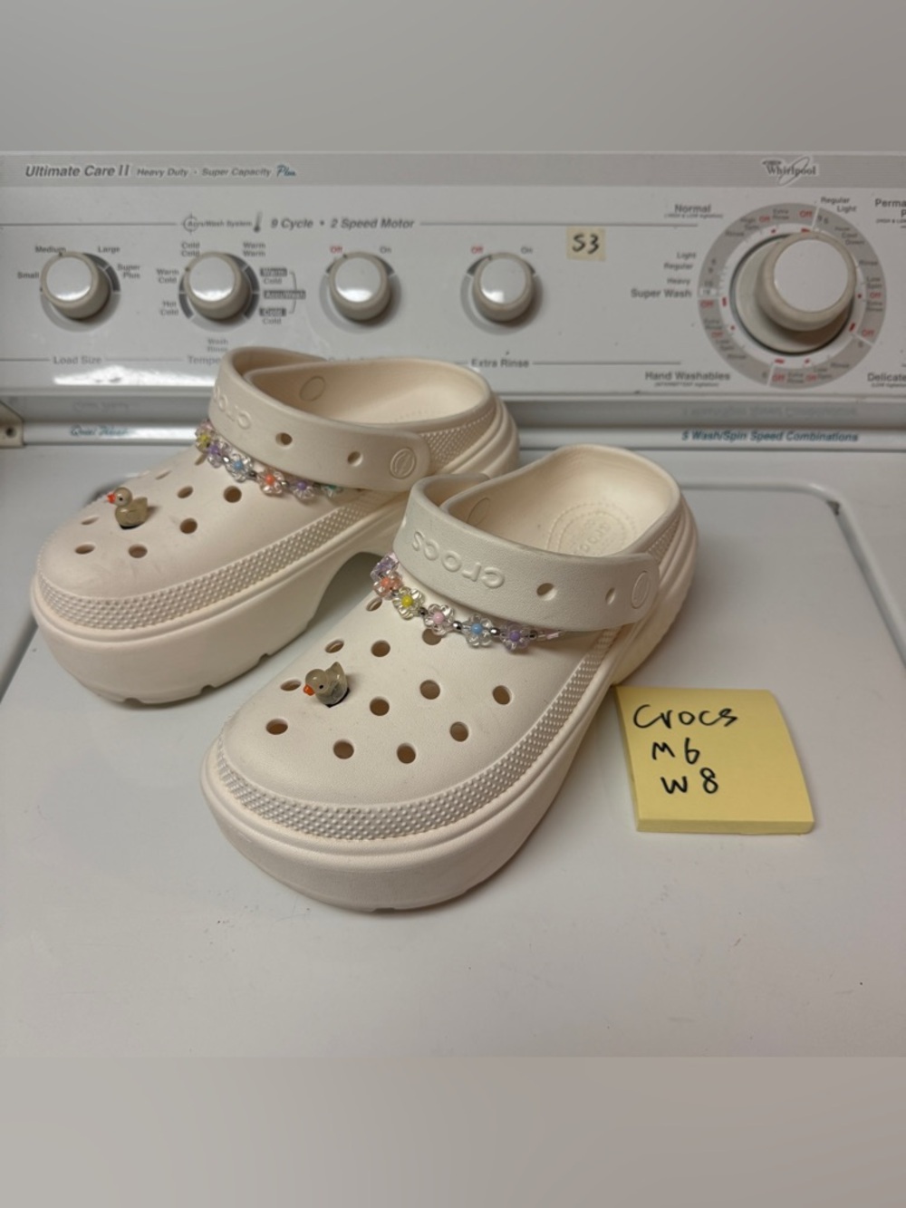 Crocs platform Cream Clogs W8 Beaded duck Strap